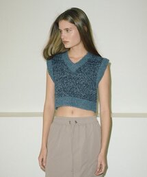Color Blend Crop Knit Vest Blue
