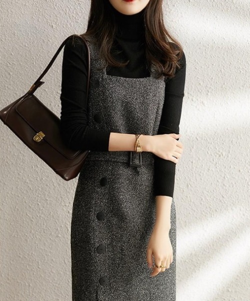 deux amour（ドゥーザムール）の「ベルト付きアシメデザインジャンスカ（ジャンパースカート・レディース・チャコールグレー・FREE）」の7枚目の写真