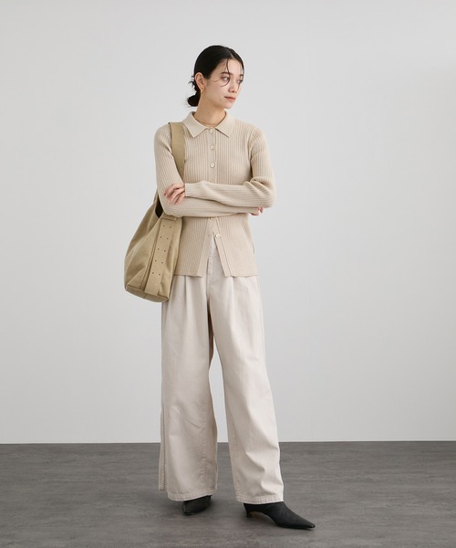 SALON adam et rope'（サロン アダム エ ロペ）の「コットンシルクカシミアリブポロカーディガン（カーディガン/ボレロ・レディース・ブラック/ベージュ・FREE）」の19枚目の写真