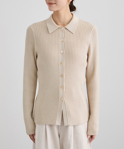 コットンシルクカシミアリブポロカーディガン（カーディガン/ボレロ