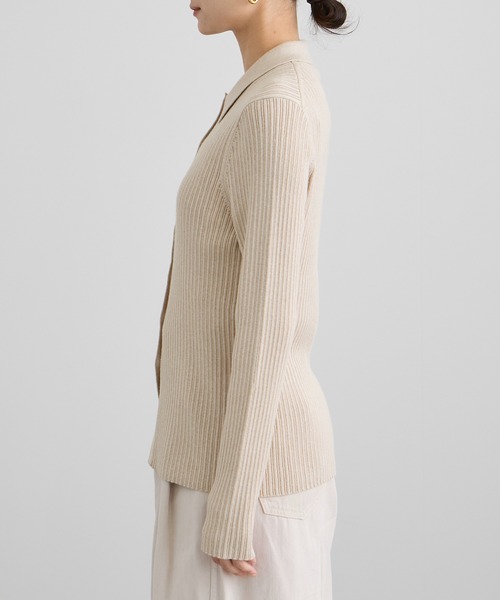 SALON adam et rope'（サロン アダム エ ロペ）の「コットンシルクカシミアリブポロカーディガン（カーディガン/ボレロ・レディース・ブラック/ベージュ・FREE）」の11枚目の写真