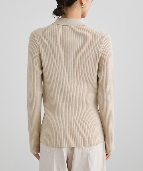 SALON adam et rope'（サロン アダム エ ロペ）の「コットンシルクカシミアリブポロカーディガン（カーディガン/ボレロ・レディース・ブラック/ベージュ・FREE）」の12枚目の写真