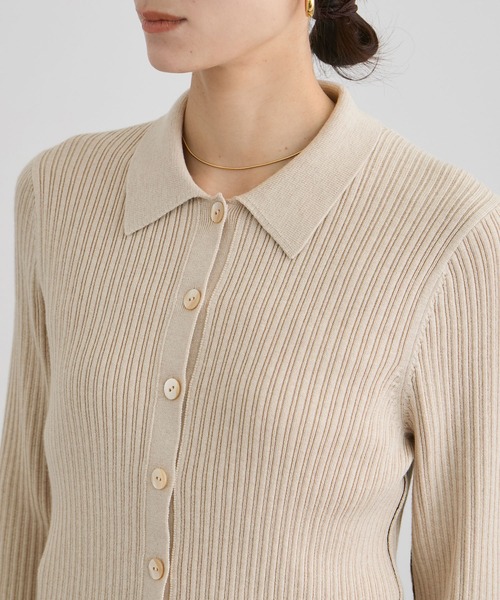 SALON adam et rope'（サロン アダム エ ロペ）の「コットンシルクカシミアリブポロカーディガン（カーディガン/ボレロ・レディース・ブラック/ベージュ・FREE）」の13枚目の写真