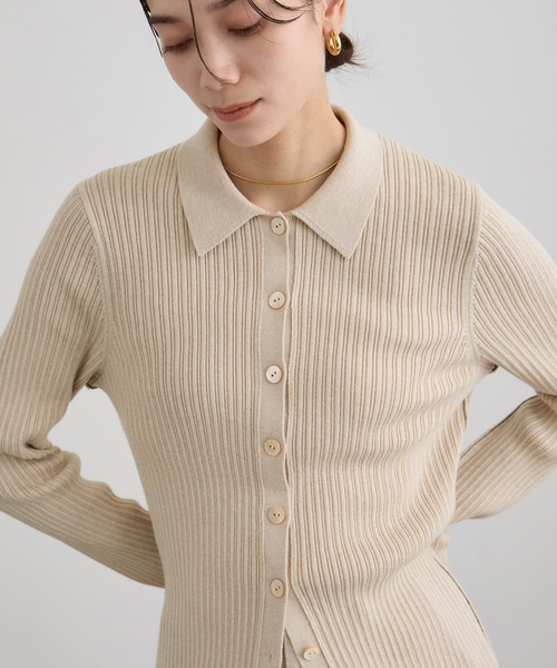 SALON adam et rope'（サロン アダム エ ロペ）の「コットンシルクカシミアリブポロカーディガン（カーディガン/ボレロ・レディース・ブラック/ベージュ・FREE）」の20枚目の写真