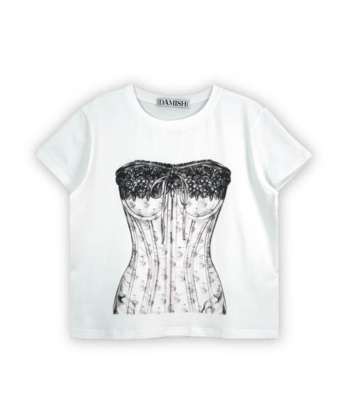 DAMISH(ダミシュ)の「コルセットプリンティングTシャツ_ホワイト(Tシャツ/カットソー・レディース・ホワイト・SMALL/MEDIUM)」の3枚目の写真