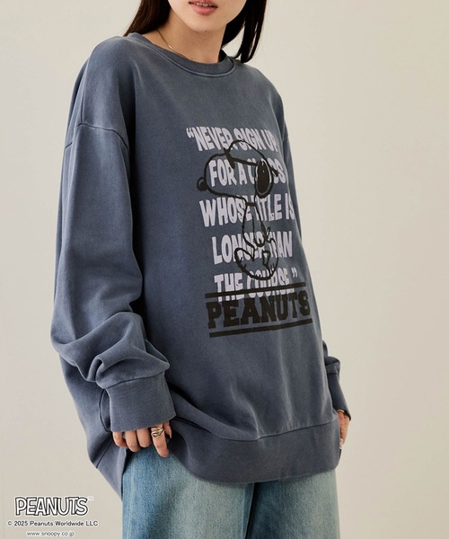 PEANUTS（ピーナッツ）の「PEANUTS ピグメントプリントトレーナー（スウェット・メンズ・スミクロ/ブルー系・S/M/L/XL）」の2枚目の写真