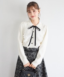 tocco closet | 襟&リボン付きレースフリル装飾ニットプルオーバー(ニット/セーター)