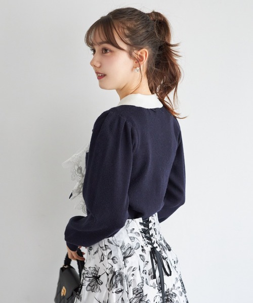 tocco closet(トッコ クローゼット)の「襟&リボン付きレースフリル装飾ニットプルオーバー(ニット/セーター・レディース・オフホワイト/ピンク/ネイビー・M)」の21枚目の写真