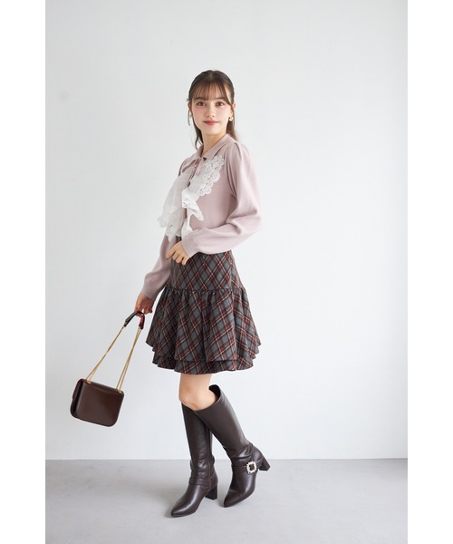 tocco closet(トッコ クローゼット)の「襟&リボン付きレースフリル装飾ニットプルオーバー(ニット/セーター・レディース・オフホワイト/ピンク/ネイビー・M)」の19枚目の写真