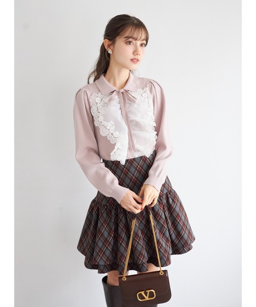 tocco closet(トッコ クローゼット)の「襟&リボン付きレースフリル装飾ニットプルオーバー(ニット/セーター・レディース・オフホワイト/ピンク/ネイビー・M)」の18枚目の写真