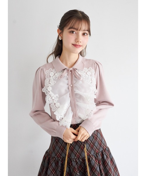 tocco closet(トッコ クローゼット)の「襟&リボン付きレースフリル装飾ニットプルオーバー(ニット/セーター・レディース・オフホワイト/ピンク/ネイビー・M)」の17枚目の写真