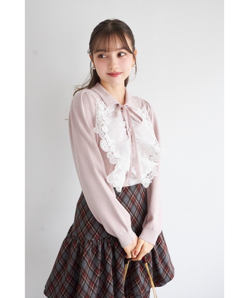 tocco closet(トッコ クローゼット)の「襟&リボン付きレースフリル装飾ニットプルオーバー(ニット/セーター・レディース・オフホワイト/ピンク/ネイビー・M)」の16枚目の写真