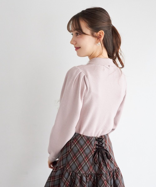 tocco closet(トッコ クローゼット)の「襟&リボン付きレースフリル装飾ニットプルオーバー(ニット/セーター・レディース・オフホワイト/ピンク/ネイビー・M)」の15枚目の写真