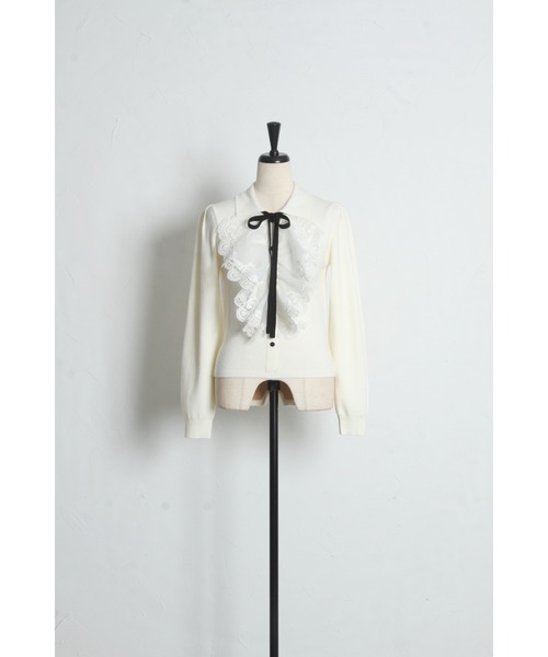 tocco closet(トッコ クローゼット)の「襟&リボン付きレースフリル装飾ニットプルオーバー(ニット/セーター・レディース・オフホワイト/ピンク/ネイビー・M)」の14枚目の写真