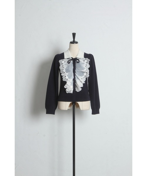 tocco closet(トッコ クローゼット)の「襟&リボン付きレースフリル装飾ニットプルオーバー(ニット/セーター・レディース・オフホワイト/ピンク/ネイビー・M)」の13枚目の写真