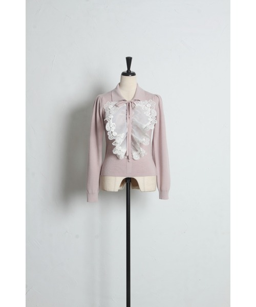tocco closet(トッコ クローゼット)の「襟&リボン付きレースフリル装飾ニットプルオーバー(ニット/セーター・レディース・オフホワイト/ピンク/ネイビー・M)」の12枚目の写真
