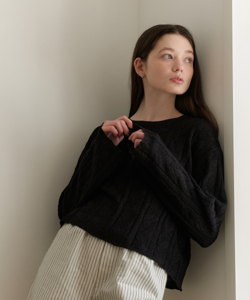 YUPPE(ヨッペ)の「NET CABLE KNIT_BLACK(ニット/セーター・レディース・その他・FREE)」の2枚目の写真