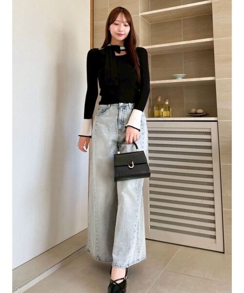 dazzlin（ダズリン）の「ビッグリボンシアーカフスニットトップス（ニット/セーター・レディース・グレー/ブラック/アイボリー/ピンク・FREE）」の15枚目の写真