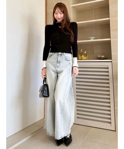 dazzlin（ダズリン）の「ビッグリボンシアーカフスニットトップス（ニット/セーター・レディース・グレー/ブラック/アイボリー/ピンク・FREE）」の16枚目の写真