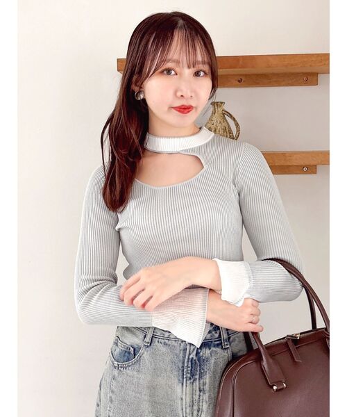 dazzlin（ダズリン）の「ビッグリボンシアーカフスニットトップス（ニット/セーター・レディース・グレー/ブラック/アイボリー/ピンク・FREE）」の19枚目の写真