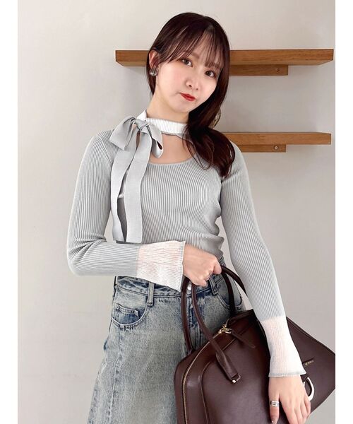 dazzlin（ダズリン）の「ビッグリボンシアーカフスニットトップス（ニット/セーター・レディース・グレー/ブラック/アイボリー/ピンク・FREE）」の20枚目の写真