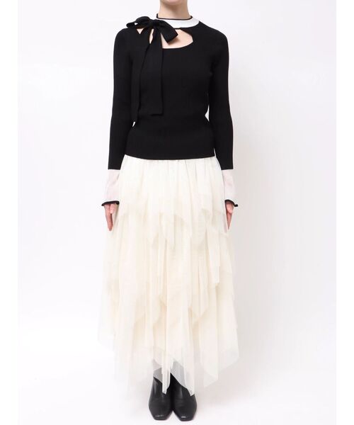 dazzlin（ダズリン）の「ビッグリボンシアーカフスニットトップス（ニット/セーター・レディース・グレー/ブラック/アイボリー/ピンク・FREE）」の5枚目の写真