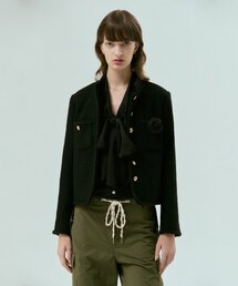 Classic check wool boucle tweed jacket (BLACK)