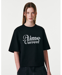 CURRENT（カレント）の「AIME CROP HALF SLEEVES T-SHIRT [BLACK]（Tシャツ/カットソー）」