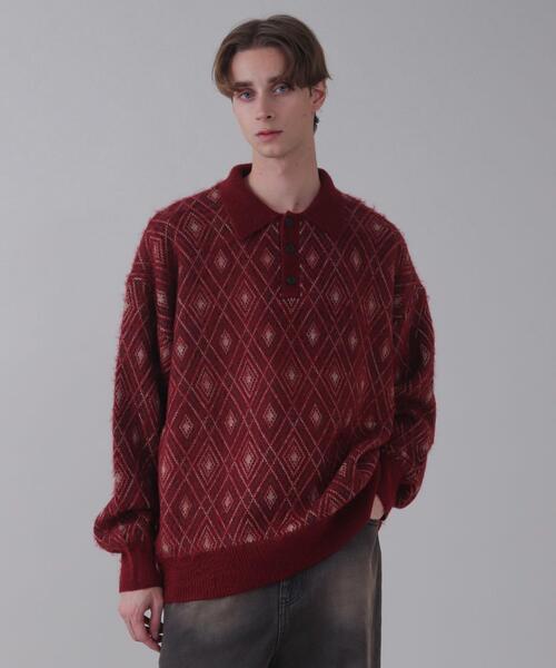 BROWNY（ブラウニー）の「BROWNY/アーガイルニットポロ（ニット/セーター・メンズ・ブラック/ワイン/ネイビー・LARGE/MEDIUM）」の18枚目の写真