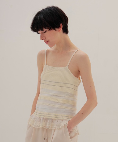 DRESSLAVE(ドレスレイブ)の「sheer shadow border cami(シアーシャドウボーダーキャミソール)(ニット/セーター・レディース・ネイビー/ホワイト・38)」の6枚目の写真