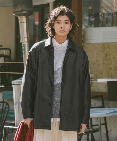 RAGEBLUE（レイジブルー）の「【AIRTHERMAL/エアサーマル】シンセティックレザーカーコート（ステンカラーコート・メンズ・ブラック・LARGE/MEDIUM）」の22枚目の写真