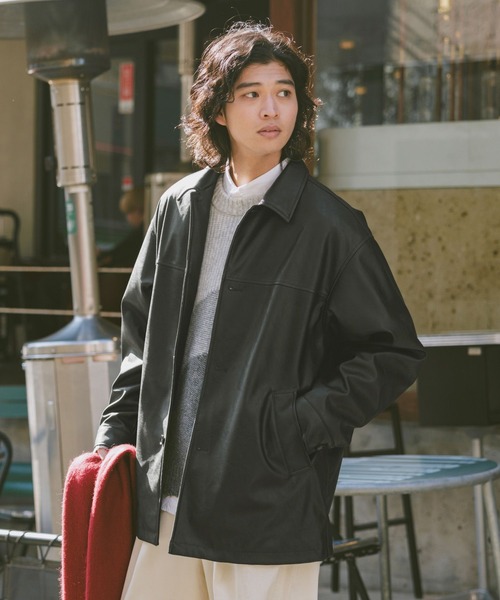 RAGEBLUE（レイジブルー）の「【AIRTHERMAL/エアサーマル】シンセティックレザーカーコート（ステンカラーコート・メンズ・ブラック・LARGE/MEDIUM）」の11枚目の写真