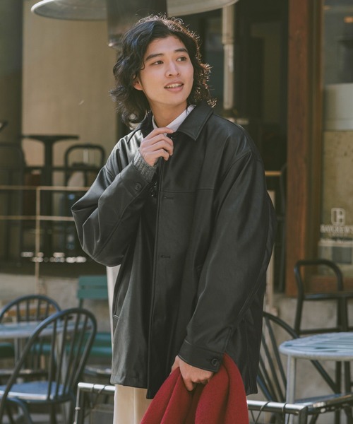 RAGEBLUE（レイジブルー）の「【AIRTHERMAL/エアサーマル】シンセティックレザーカーコート（ステンカラーコート・メンズ・ブラック・LARGE/MEDIUM）」の12枚目の写真