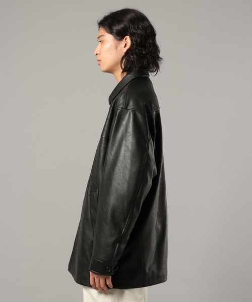 RAGEBLUE（レイジブルー）の「【AIRTHERMAL/エアサーマル】シンセティックレザーカーコート（ステンカラーコート・メンズ・ブラック・LARGE/MEDIUM）」の13枚目の写真