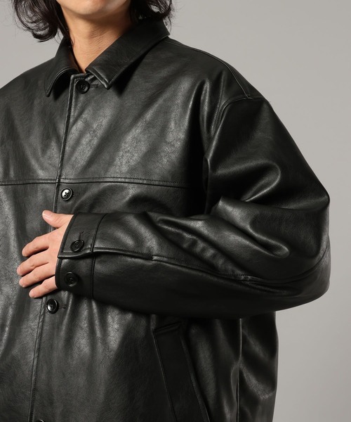 RAGEBLUE（レイジブルー）の「【AIRTHERMAL/エアサーマル】シンセティックレザーカーコート（ステンカラーコート・メンズ・ブラック・LARGE/MEDIUM）」の16枚目の写真