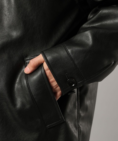 RAGEBLUE（レイジブルー）の「【AIRTHERMAL/エアサーマル】シンセティックレザーカーコート（ステンカラーコート・メンズ・ブラック・LARGE/MEDIUM）」の8枚目の写真