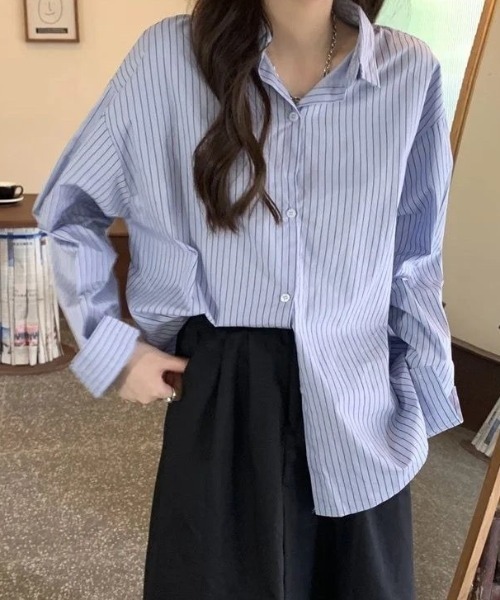 SHEPP(シープ)の「【26年春新作】オーバーサイズストライプシャツ(シャツ/ブラウス・レディース・ブルー/イエロー・L/M)」の1枚目の写真