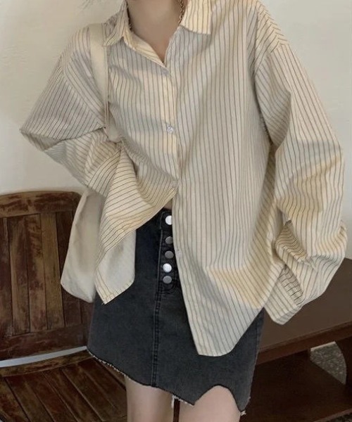 SHEPP(シープ)の「【26年春新作】オーバーサイズストライプシャツ(シャツ/ブラウス・レディース・ブルー/イエロー・L/M)」の8枚目の写真