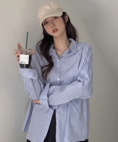 SHEPP(シープ)の「【26年春新作】オーバーサイズストライプシャツ(シャツ/ブラウス・レディース・ブルー/イエロー・L/M)」の5枚目の写真