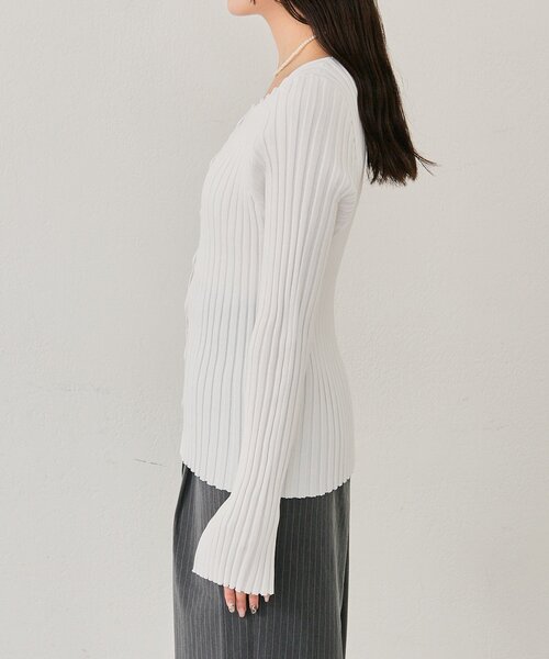 mystic（ミスティック）の「ラウンドスリットリブカーディガン（カーディガン/ボレロ・レディース・ブラック/オフホワイト/グレー/グリーン/ピンク・FREE）」の9枚目の写真