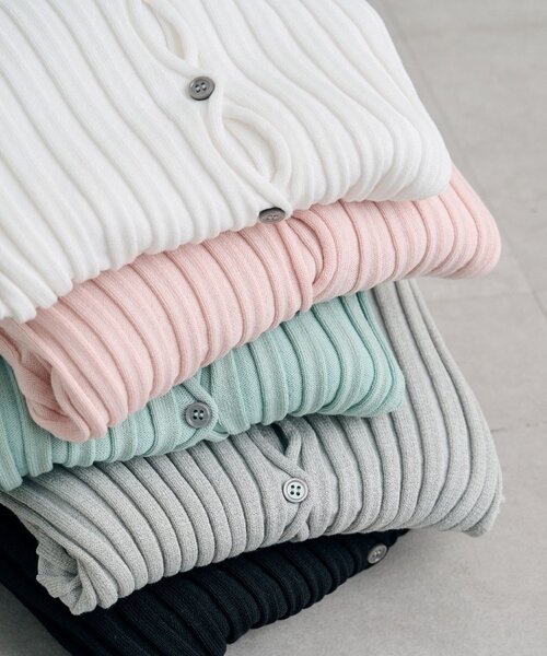 mystic（ミスティック）の「ラウンドスリットリブカーディガン（カーディガン/ボレロ・レディース・ブラック/オフホワイト/グレー/グリーン/ピンク・FREE）」の16枚目の写真