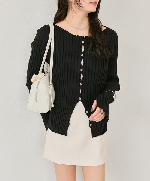 mystic（ミスティック）の「ラウンドスリットリブカーディガン（カーディガン/ボレロ・レディース・ブラック/オフホワイト/グレー/グリーン/ピンク・FREE）」の18枚目の写真