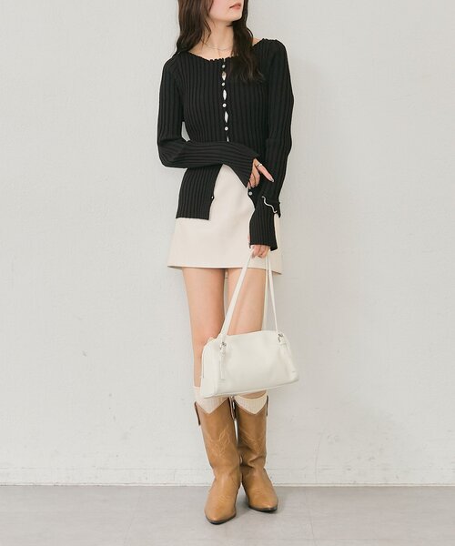 mystic（ミスティック）の「ラウンドスリットリブカーディガン（カーディガン/ボレロ・レディース・ブラック/オフホワイト/グレー/グリーン/ピンク・FREE）」の20枚目の写真