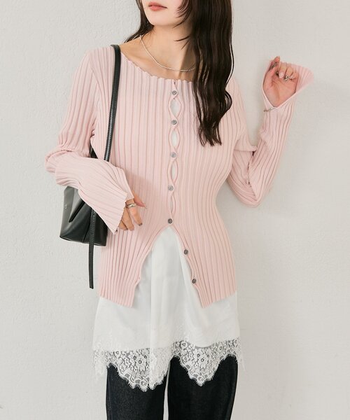 mystic（ミスティック）の「ラウンドスリットリブカーディガン（カーディガン/ボレロ・レディース・ブラック/オフホワイト/グレー/グリーン/ピンク・FREE）」の21枚目の写真