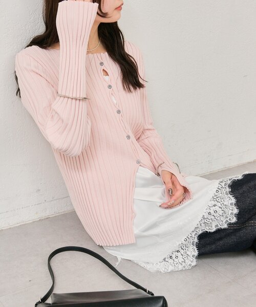 mystic（ミスティック）の「ラウンドスリットリブカーディガン（カーディガン/ボレロ・レディース・ブラック/オフホワイト/グレー/グリーン/ピンク・FREE）」の22枚目の写真