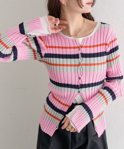 mystic(ミスティック)の「【リブ素材で伸縮性◎/6色展開】ラウンドスリットリブカーディガン(カーディガン/ボレロ・レディース・ブラック/オフホワイト/グレー/グリーン/ピンク/ピンク系その他2・FREE)」の6枚目の写真