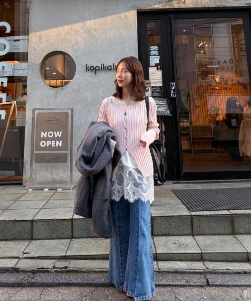 mystic(ミスティック)の「【リブ素材で伸縮性◎/6色展開】ラウンドスリットリブカーディガン(カーディガン/ボレロ・レディース・ブラック/オフホワイト/グレー/グリーン/ピンク/ピンク系その他2・FREE)」の12枚目の写真