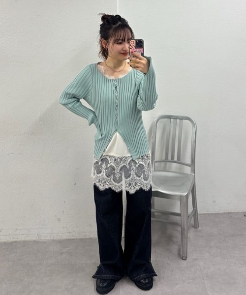 mystic(ミスティック)の「【リブ素材で伸縮性◎/6色展開】ラウンドスリットリブカーディガン(カーディガン/ボレロ・レディース・ブラック/オフホワイト/グレー/グリーン/ピンク/ピンク系その他2・FREE)」の19枚目の写真