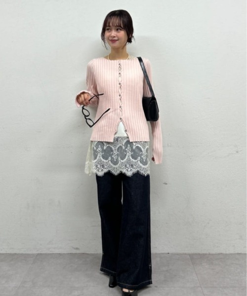 mystic(ミスティック)の「【リブ素材で伸縮性◎/6色展開】ラウンドスリットリブカーディガン(カーディガン/ボレロ・レディース・ブラック/オフホワイト/グレー/グリーン/ピンク/ピンク系その他2・FREE)」の7枚目の写真