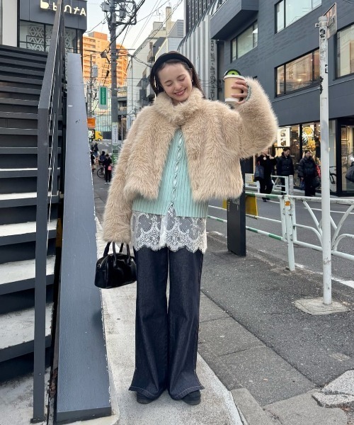 mystic(ミスティック)の「【リブ素材で伸縮性◎/6色展開】ラウンドスリットリブカーディガン(カーディガン/ボレロ・レディース・ブラック/オフホワイト/グレー/グリーン/ピンク/ピンク系その他2・FREE)」の21枚目の写真